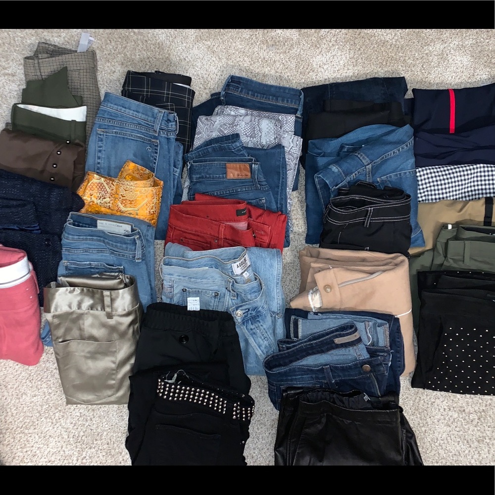 Lot of designer pants and jeans